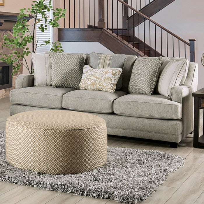 Torin Sofa – Stain-Resistant Gray Linen with Gold Accents